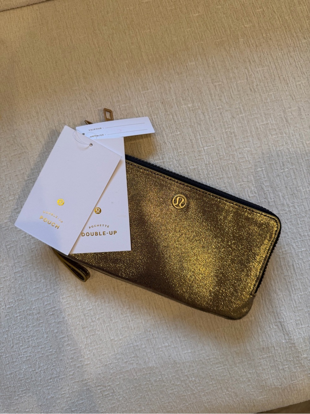 lululemon athletica Metallic Gold Double-Zip Pouch